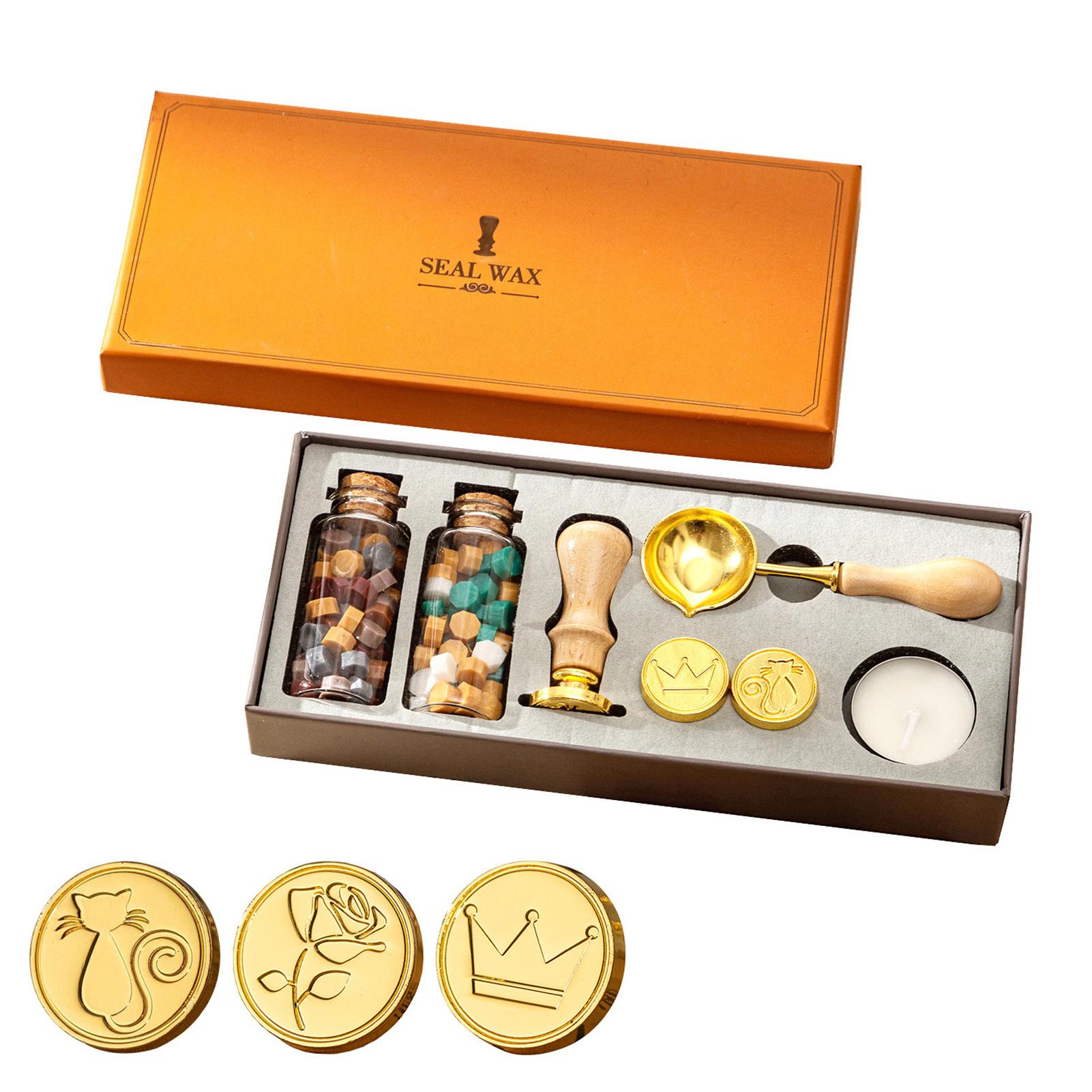 

Набор штампов для сургучной печати с 3 шт. печатью и 2 бутылками восковых бусин, ложкой-свечой на Рождество белый