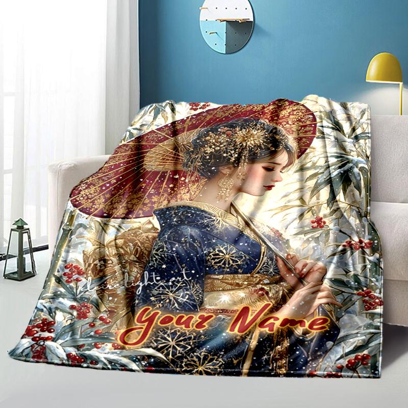 1PC Custom Name Elegant Bamboo Garden flannel blanket versatile,all-season throw suitable for the living room,bedroom,camping,travel,and gift
