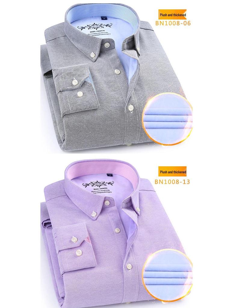 Męska Gruba Koszula Oxford z Długim Rękawem z Podszewką z Polaru - Ciepła i Dostępna