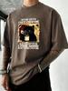 After Coffee Cat Feel Good Print Men Washed TShirt Retro Crewneck T Shirts Hip Hop Loose Clothes Summer Cotton Streetwear