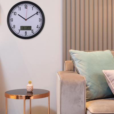 Klassische Wanduhr mit Datum und Temperatur, digitale 25,4 cm große, leise Uhren für das Wohnzimmer