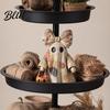Glowing Ghost Decor Halloween Lighted Patchwork Figurine Light-Up Bow with Pumpkin Vintage Figurine Lantern Ghosts Lamp Decoration for Holiday Party