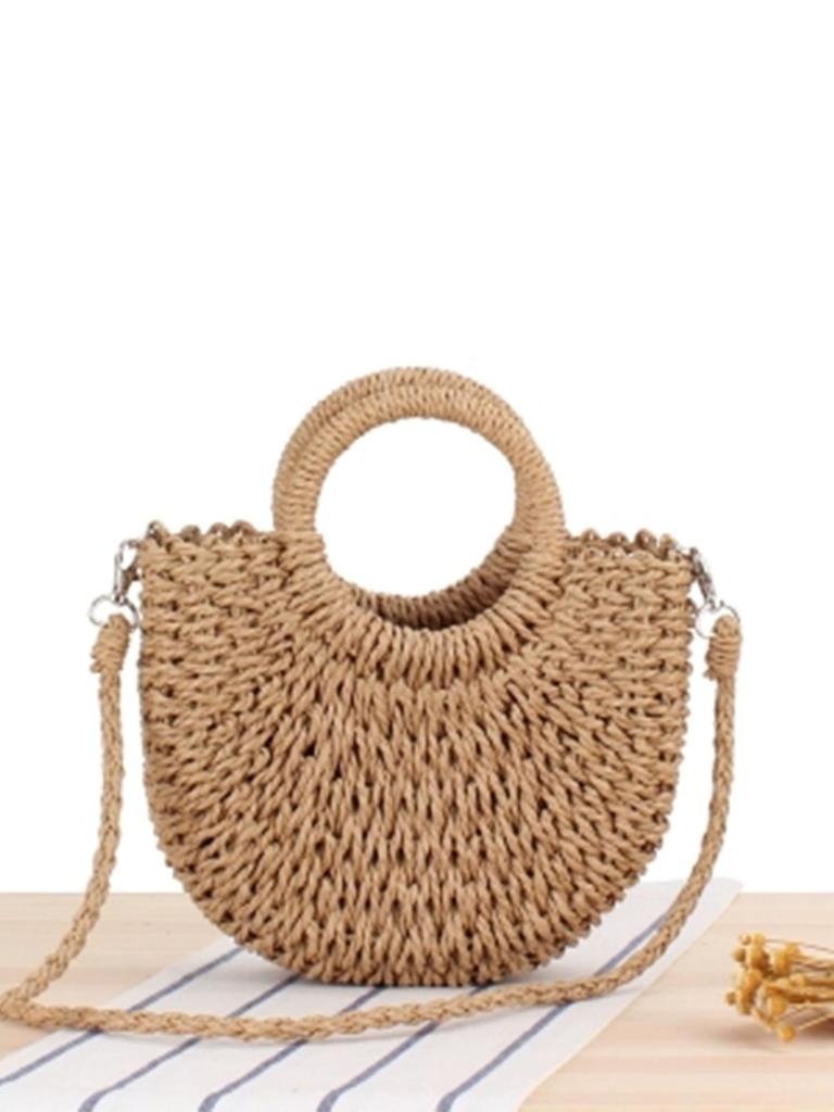 Women's Simple Style Semicircle Woven Beach Tote Crossbody Bag