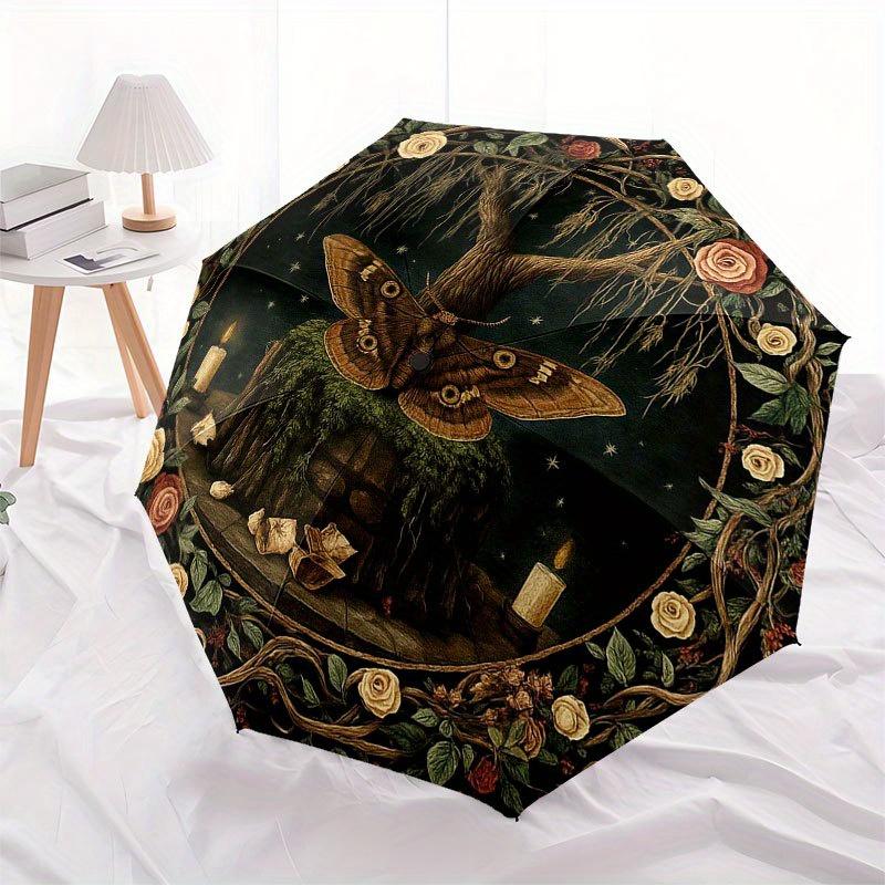 Enchanted Garden Wall Decor: Mystical Tree of Life Tapestry Umbrella, Portable 3-Fold Compact Umbrella for Men & Women R156