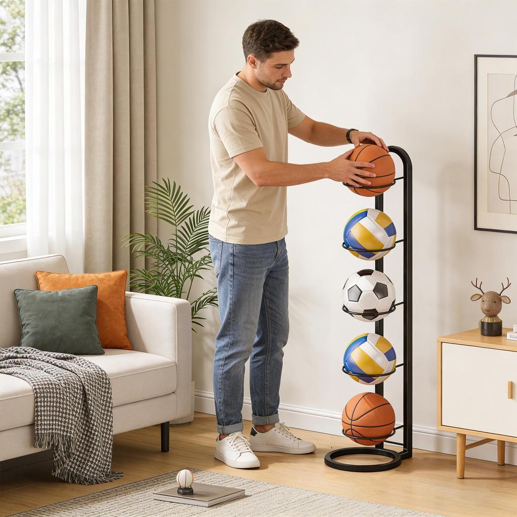 Childrens Basketball Storage Rack 5-Layer Sports Ball Stand Garage Organizer for Basketball Volleyball Soccer Garage Gym