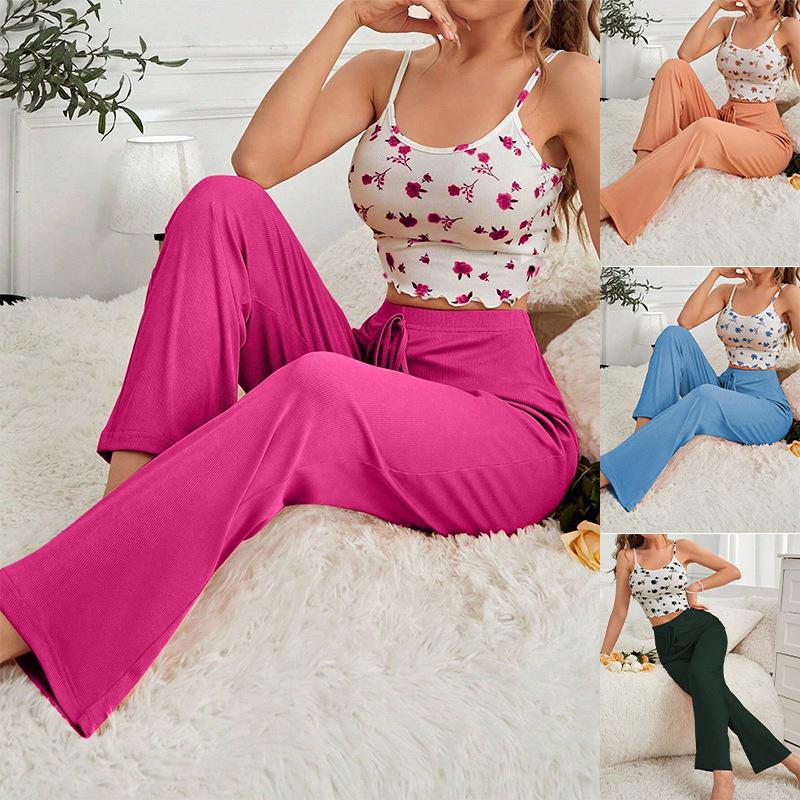 2024 Damen Europäischer & Amerikanischer Camisole Pyjama Set - Lange Hose, Bequem, Lässig, Innen-/Außenbekleidung