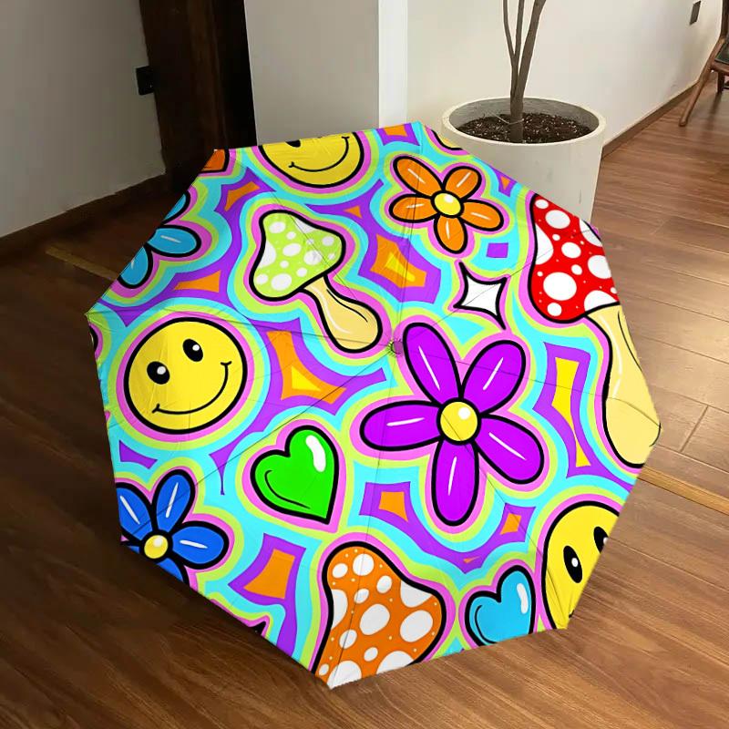 

1pc Mushroom-patterned Automatic Umbrella Durable Iron Frame & Plastic Handle, Gift for Men & Women, Sturdy Construction yy250905137
