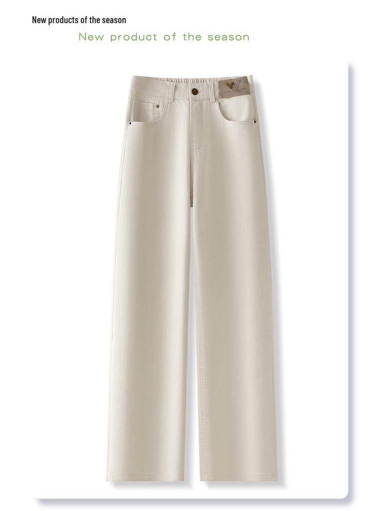 2025 Women's Khaki Wide-Leg Jeans: American Retro Casual for Spring & Autumn