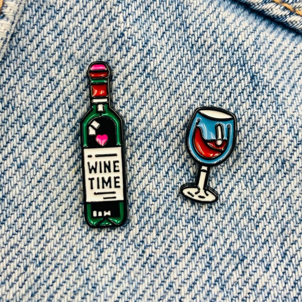New Enamel Pin Wine Wine Glass Red Wine Love Metal Plug 2 Pieces