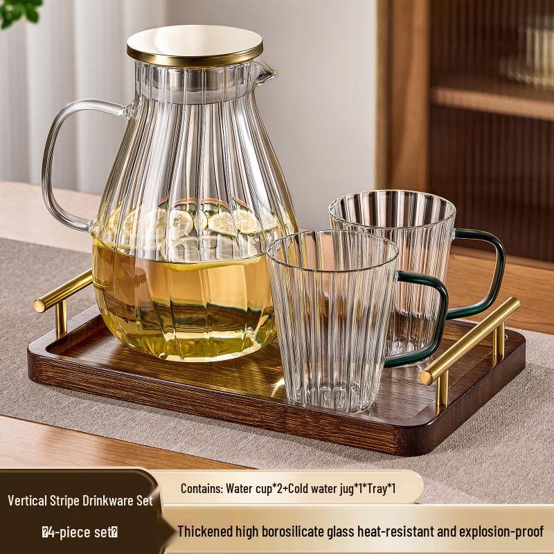 Handon Vertical Stripe Glass Tea Cup Set with 2L Pitcher