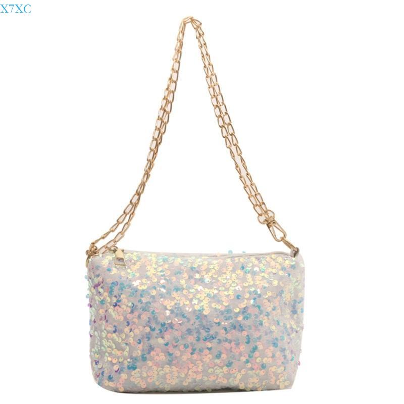 X7XC Sequins Crossbody Bag for Women Chain Strap Shoulder Bag Small Messengers Bag
