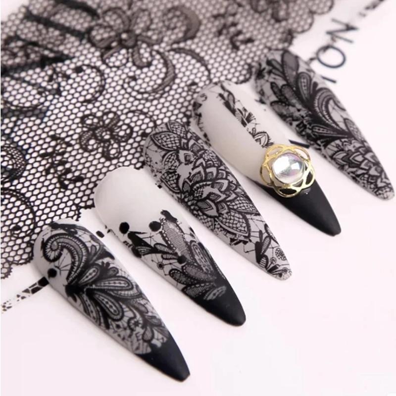 10 Rulo/Kutu Beyaz Siyah Dantel Nail Art Folyo Seti Tırnak Transfer Etiketi Kağıdı Kendin Yap Manikür Tırnak Dekorasyon Aksesuarları