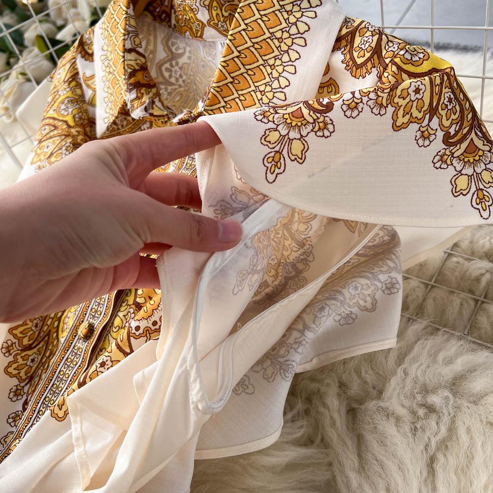 Retro Floral Print Ruffle Sleeveless Elegant Midi Dress A-line Beach Vacation Belt Dress Women Korean Fashion Summer Vestidos