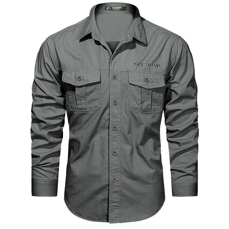 Pure Cotton Shirt Men's Long-sleeved Spring and Autumn Casual Solid Color Work Jacket Early Autumn Youth Fashion Chinese Lapel Shirt
