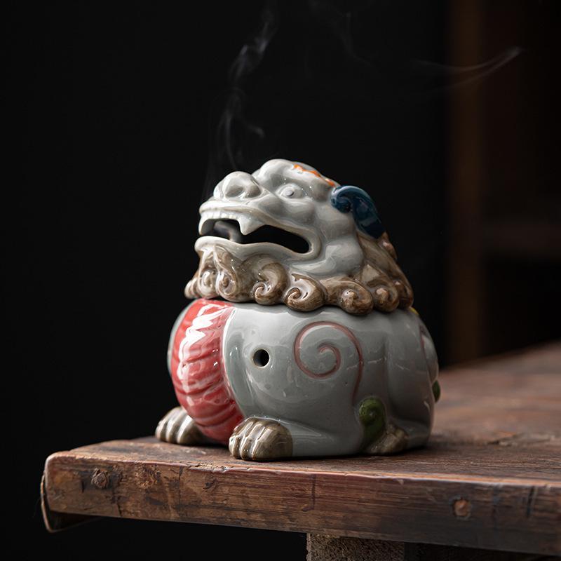 Ancient Doucai Dragon Turtle Incense Burner - Hand-painted Ceramic with Cultural Design