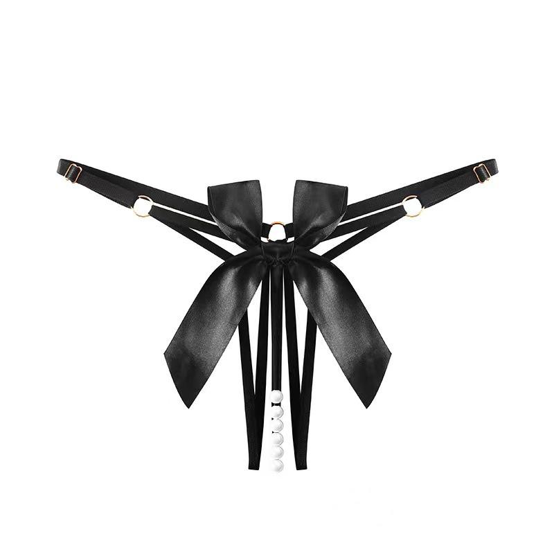 Adjustable Plus Size Open Crotch Beaded Thong Lingerie for Women