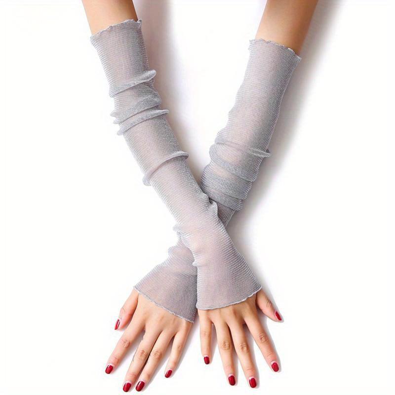 1 Pair Women Arm Sleeves UV Protection Long Lace Gloves Girls Ruffles Trim Driving Protection Nightclub Fishnet Sleeve