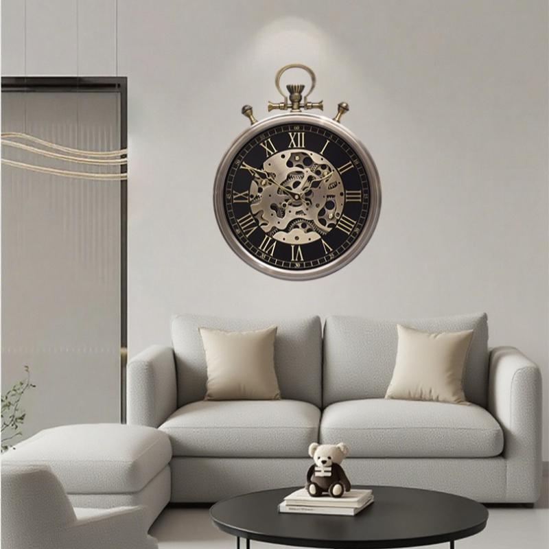 Retro Gear Dynamic Clock Antique Living Room Silent Wall Clock for Bedroom Metal Pocket Watch Clocks Luxury Home Decoration