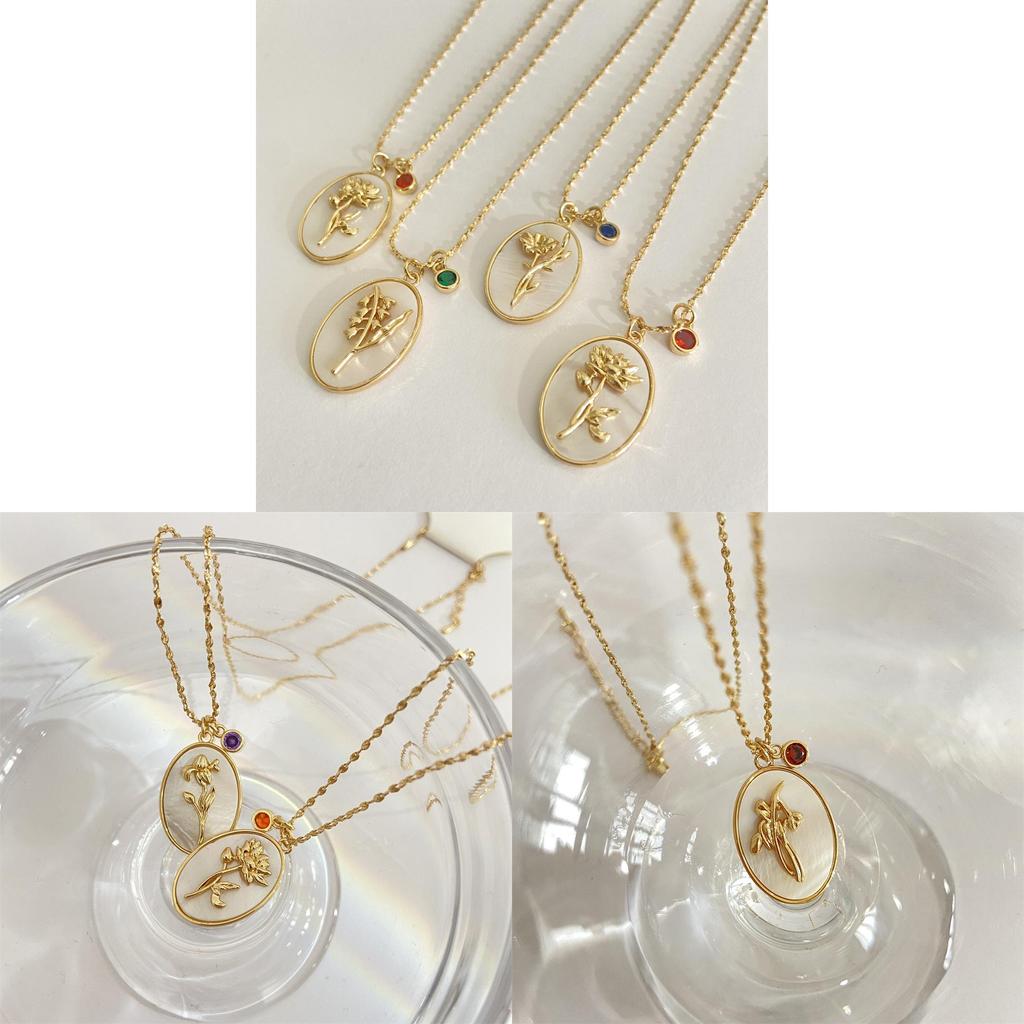 Birthstone Necklace For Women With Mother Of Pearl Flower Pendant And Dangle Charm For Birth Month Gift