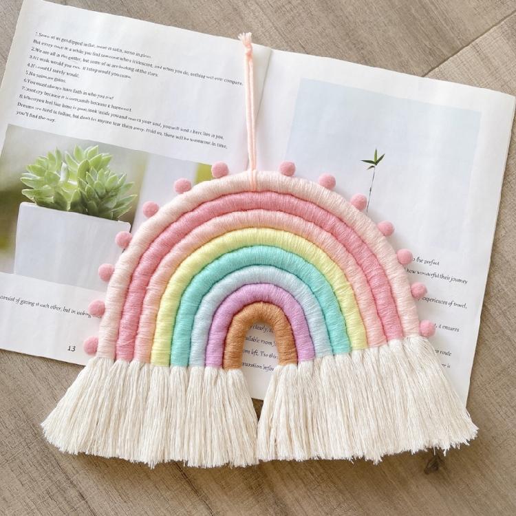 Makramee Regenbogen Wandbehang Baumwoll-Ornamente mit Quasten für Kinderzimmer