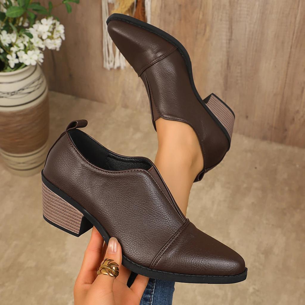 Fashion Pointed Toe Chunky Heel Ankle Boots for Women 2025 New British Style Black Dress Shoes Woman Fashion PU Leather Chelsea Boots