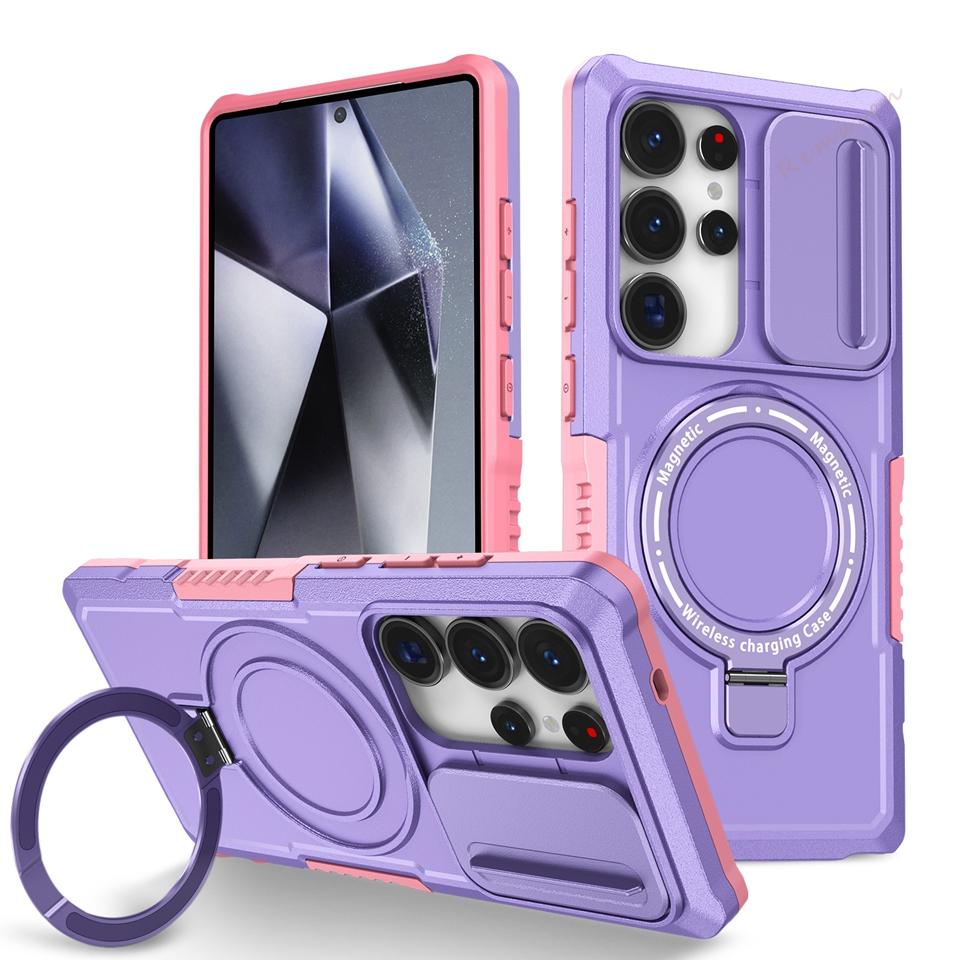Stand Magnetic Case for Samsung Galaxy S24 S22 S23 S25 S20 S21 S26 FE Ultra Plus S26 Ultra Magsafe Shockproof Protector Cover