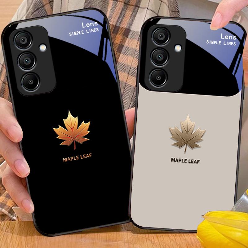 Ahornblattfarbe Für Samsung Galaxy A15 5G 54 4G 51 50 24 35 90 71 12 51 53 52S 80 22 34 Schwarze Handyhülle aus gehärtetem Glas