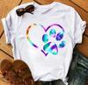 Women's Large Size Short Sleeve Crewneck T-Shirt Cartoon Hand-Painted Dog Paw Print Warm Polyester Fabric Summer Fashion