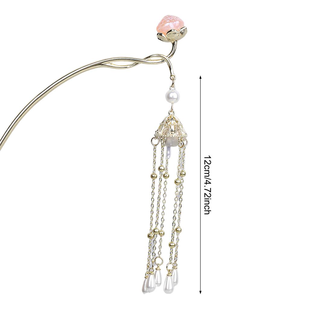 1Pc Luminous Chignon Hair Sticks With Pearls Tassel Decor Retro Chinese Style Alloy Hair Forks Women Girls Party Hair Jewelry