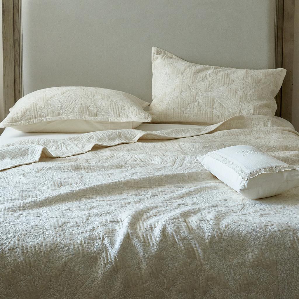 Japanese Style 3-Piece Quilt Set, Lightweight Breathable Cotton Linen Bedding, Vintage Solid Color Boho Bedspread, Home Decor