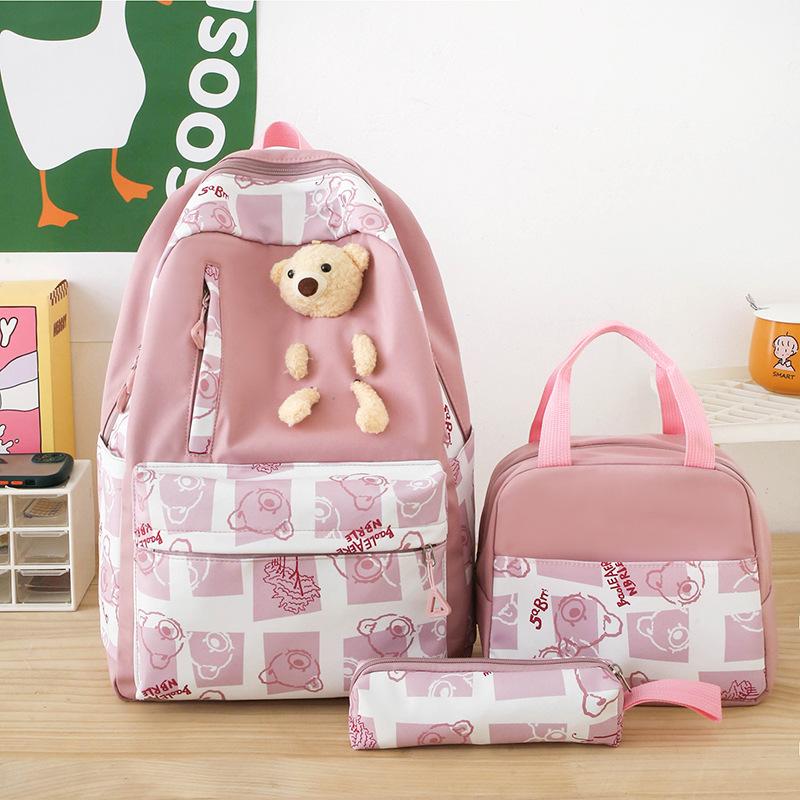 Large-capacity Schoolbag Female Cute Bear Backpack Lunch Box 5-piece Travel Backpack
