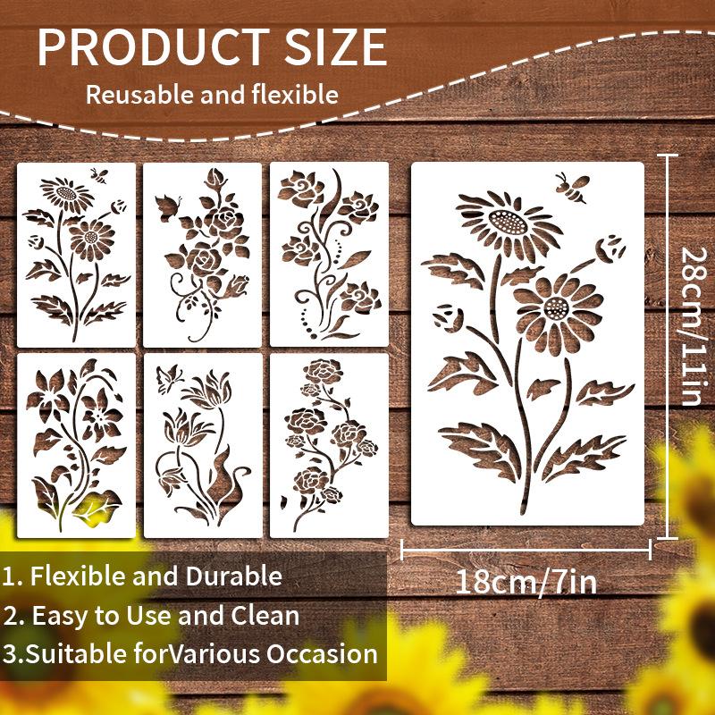 Original, 6 Pieces/set, Flower Painting Template, Flower Painting Template, School Painting Template, Flower Theme, DIY Painting Tool