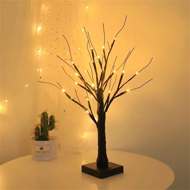 1pc 24 LED Easter tree, birch tree adjustable branches 3AA and USB power supply, bedroom decorative tree light (without battery)