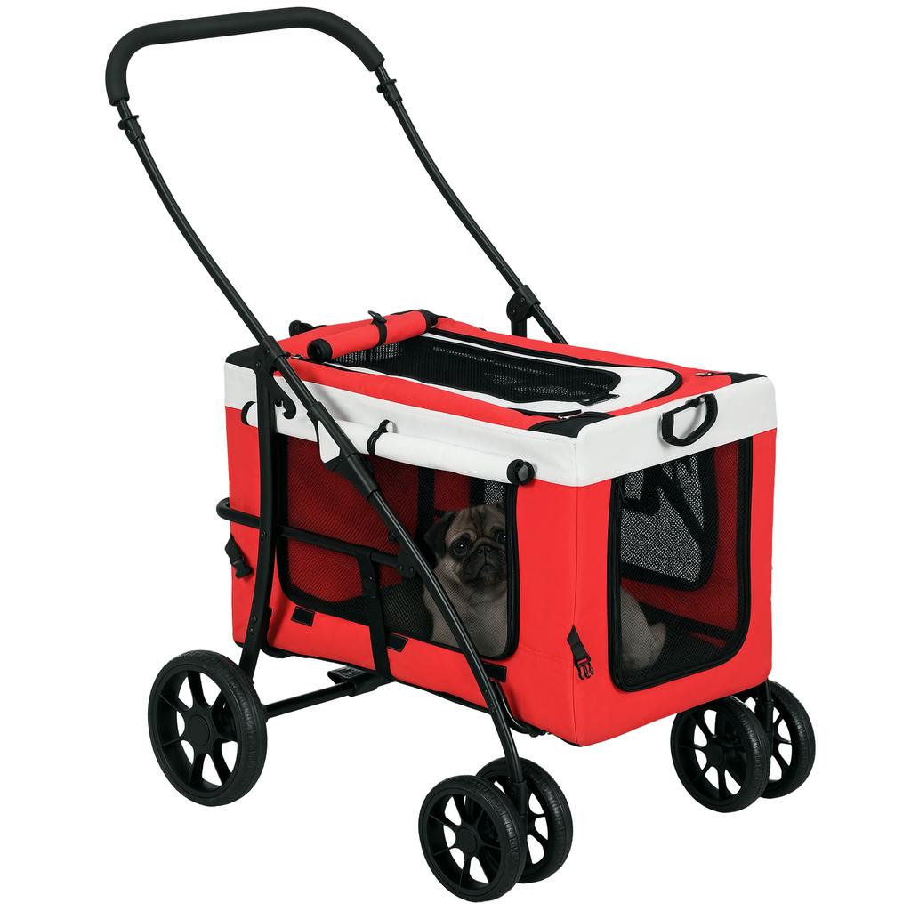 Foldable Dog Stroller, Pet Travel Crate, with Detachable Carrier, Soft Padding, for Mini, Small Dogs - Red