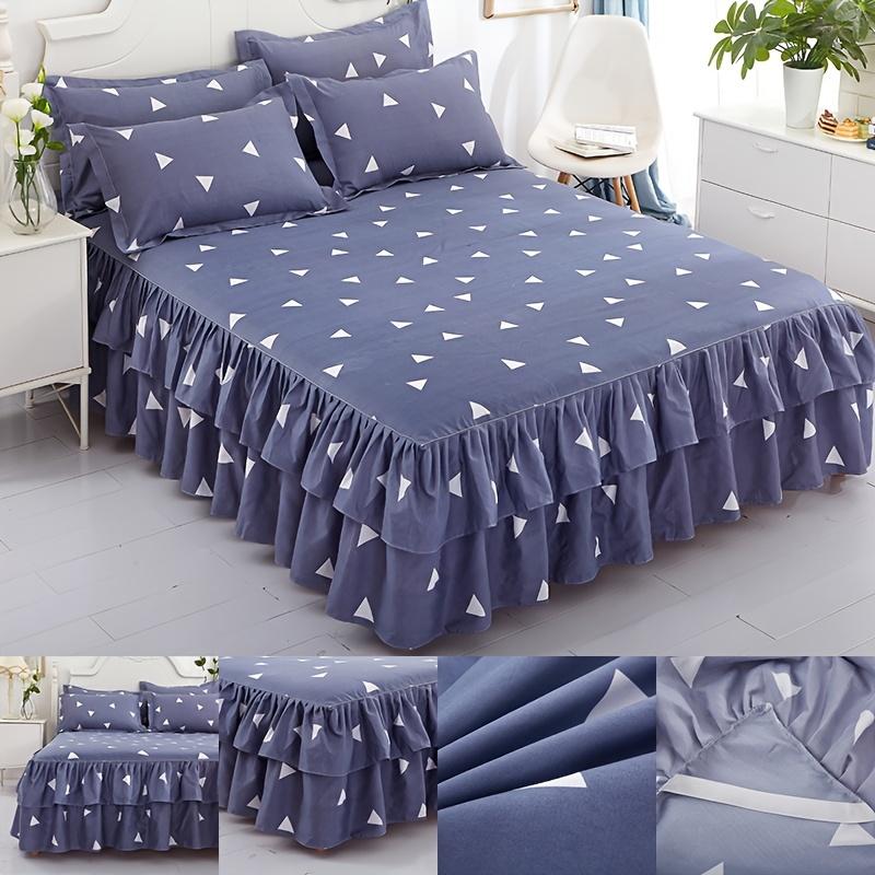 3-teiliges Bettwäsche-Set Bettrock-Set(1x Bettlaken + 2 Kissenbezüge) Matratzen Anti-Rutsch Schutzbezug Haushaltsbettwäsche Doppellagiger Volant Staubdichte Bettbezüge