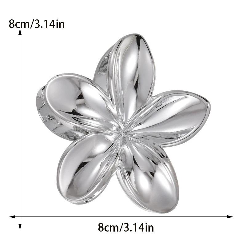Simple Gold and Silver Plumeria Hair Clip for Women  Elegant Temperament Shiny Shark Clip Fashionable Girl Ponytail Hair Clamp