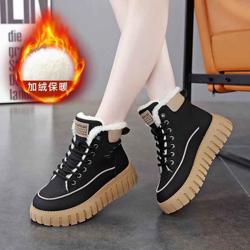 ins trendy velvet Martin boots for women 2025 winter new casual platform student warm high-top cotton shoes for women 2816