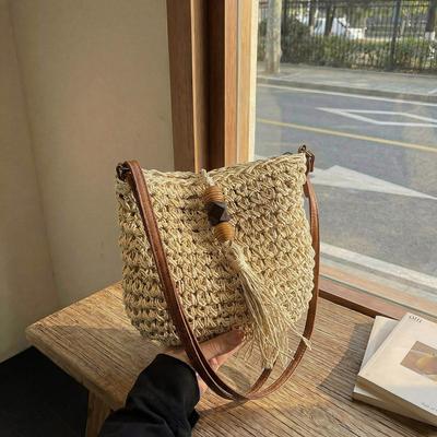 Sac en paille pour femme Sac d'épaule de plage Sac bandoulière Sac grande capacité pour femme