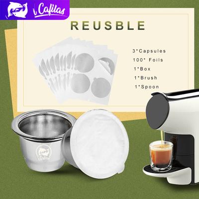 [NESC02] 2 In 1 Usage Compatible With Nespresso Capsule Filter Refillable Crema Coffee Capsules Pods Tamper Clip With Reusbale Lids Foils