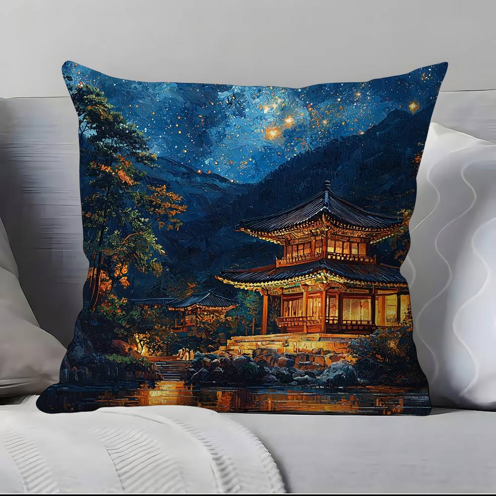 ART Korea Foguo Temple Pillow Case Anti-dustmite Pillowcase Invisible zipper silky short plush Sofa cushion cover
