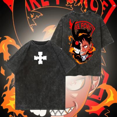 Fire Force Anime T Shirt Washed Cotton Tees Vintage Hip Hop T-shirt Men's Summer Streetwear Men Women Tops Clothing