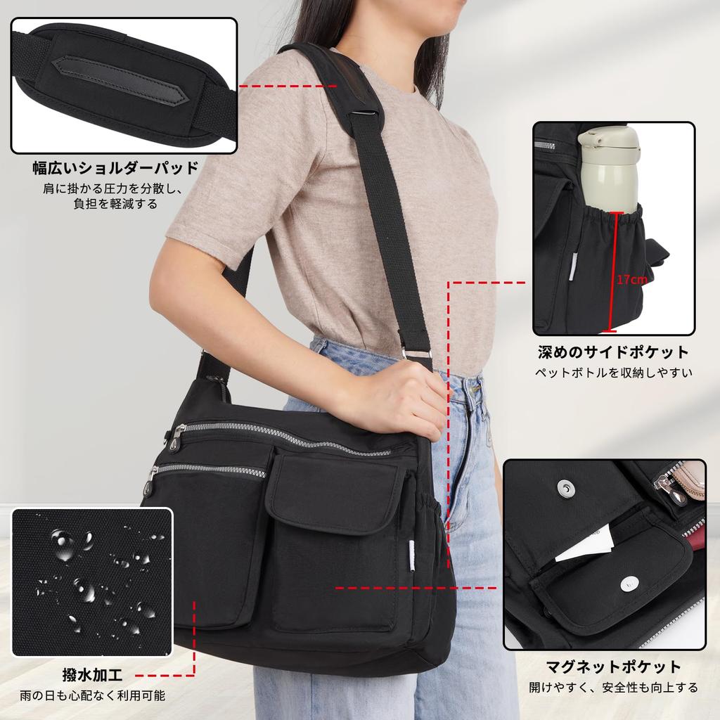 [NICHTAG] Umhängetasche für Männer und Frauen, Crossbody Nylon Tasche, Wasserdicht, mit Taschen, Multifunktional, Großes Fassungsvermögen, Schulterpolster, Leicht,