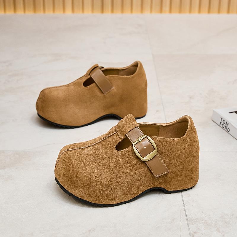 

2025 autumn and winter leather platform beanie shoes velvet boken shoes big head casual single shoes muffin shoes loafers retro 35