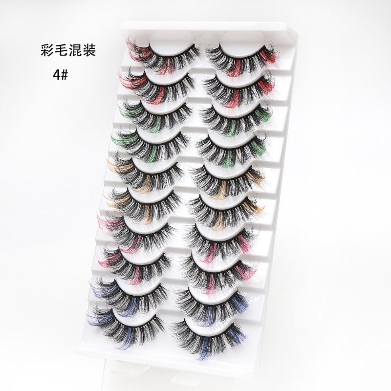 Manufacturer Wholesale 10 Pairs of Colored 3D False Eyelashes, European and American Multi-level Messy and Dense 3D Eyelashes, Cross-border Supply