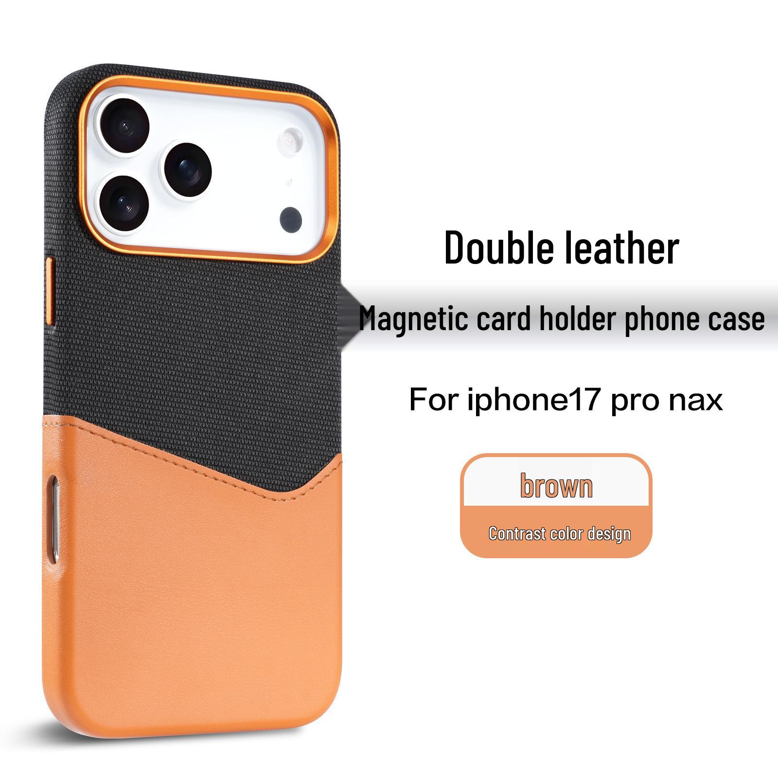 Кожаный магнитный противоударный чехол для iPhone 17 Pro Max с цветными вставками 17 Pro коричневый