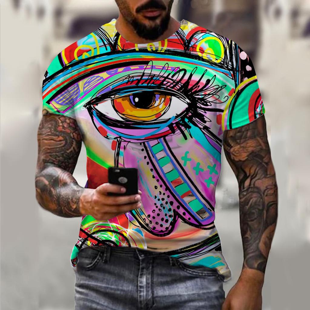 Men's and women's summer fashion HD 3D printing abstract art print T-shirt casual polyester round neck casual short sleeve