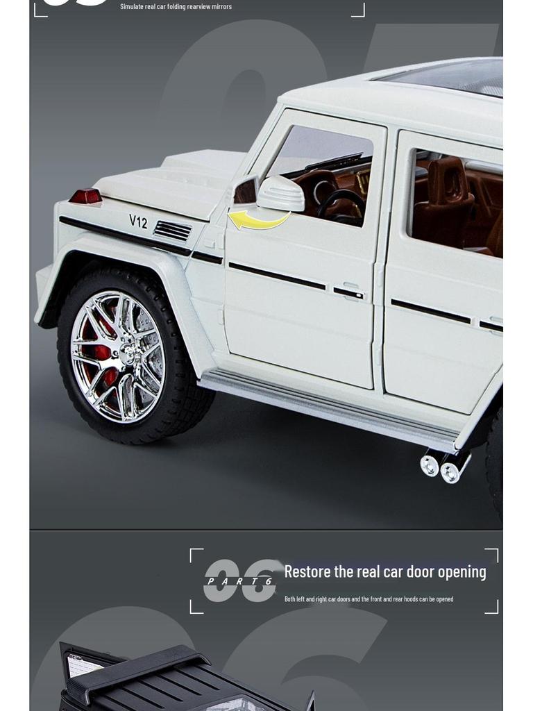 1:24 G63 Alloy Off-Road Toy Car, Six-Doors Open, Light & Sound, Pull-Back Action for Kids