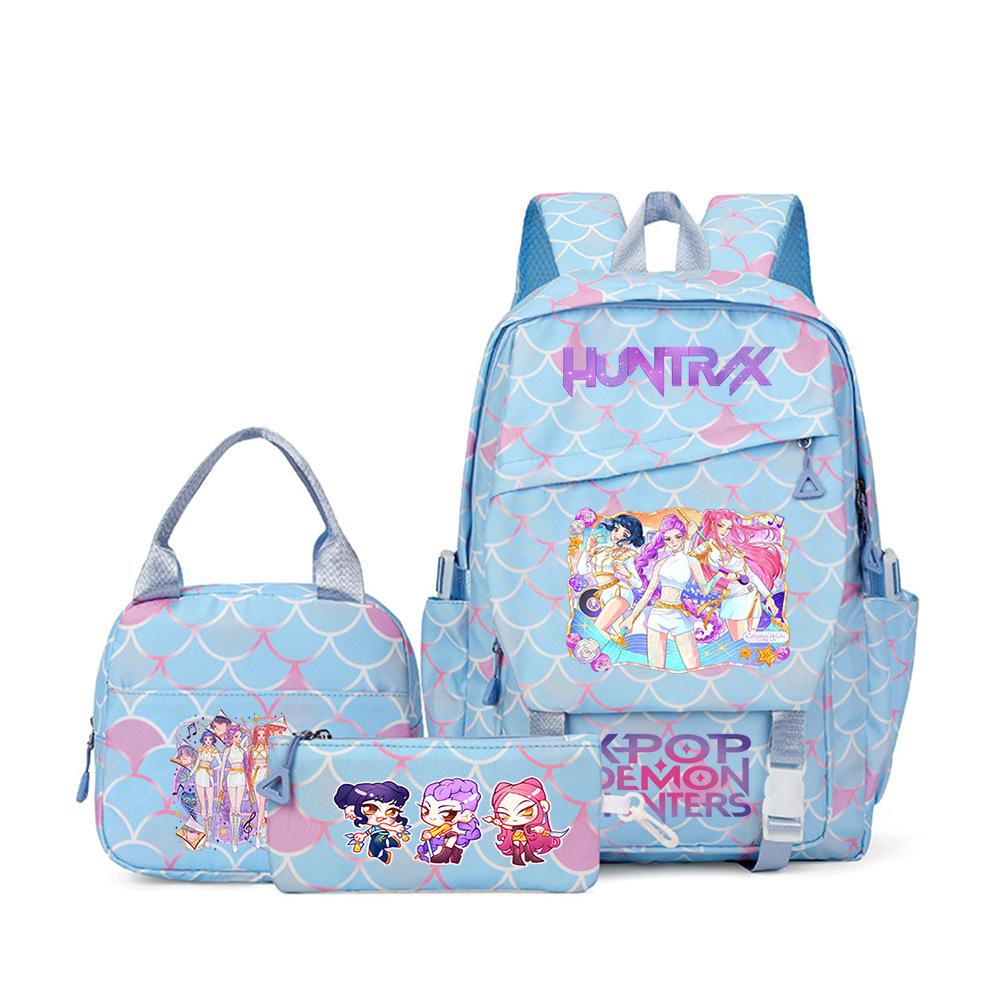 K-Pop Demon Hunter Girl Group Backpack Demon Boy Group Cartoon Anime Lunch Bag Pencil Case Three-Piece Set