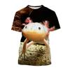 Dier Axolotl 3D Print T-shirt Voor Mannen Dames Zomer Casual Korte Mouw Oversized T-shirts Populair Rond Hals Top Kinder T-shirts