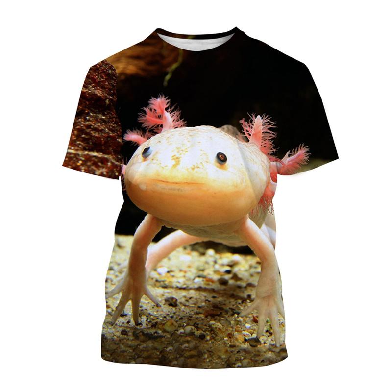 Dier Axolotl 3D Print T-shirt Voor Mannen Dames Zomer Casual Korte Mouw Oversized T-shirts Populair Rond Hals Top Kinder T-shirts